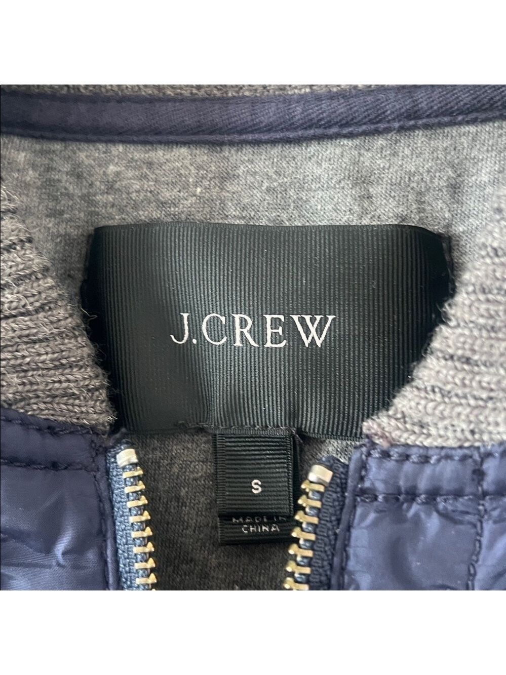 J. Crew navy Blue sweatshirt lined nylon bomber Jacket with Gray Accents small - Picture 6 of 10